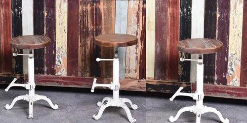 Vista 9 de Topower - Taburete de bar industrial retro vintage de estilo granja, taburete de tractor de madera para cocina, altura ajustable, giratorio
