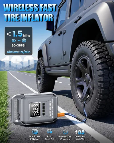 Vista 6 de Car Battery Jump Starter with Air Compressor Portable 8000A 160PSI
