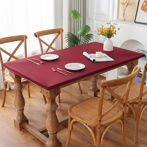 Vista 22 de Mantel redondo de elastano, suave y agradable a la piel, sin pelusas, funda de mesa de tela transpirable con banda elástica para comedor, reunión
