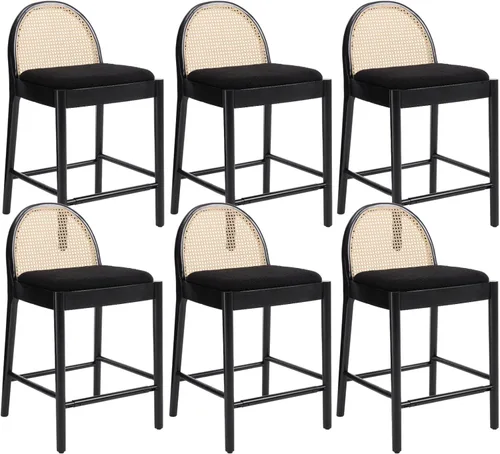 Vista 21 de HEAH-YO Taburetes de bar de ratán, juego de 2, taburetes de barra de 26 pulgadas de altura de mostrador con respaldos de ratán y patas de madera