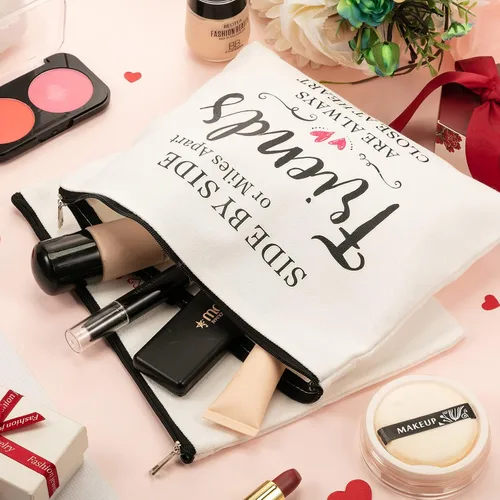 Vista 5 de Xuniea 8 bolsas de maquillaje para amigos, bolsas de cosméticos de amistad, bolsa de cosméticos portátil para mujeres, regalo de San Valentín
