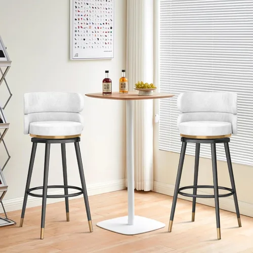 Vista 7 de Taburetes de bar giratorios de terciopelo modernos con respaldo medio y reposapiés, juego de 2 para isla de cocina, hogar, bar, comedor, sillas 3
