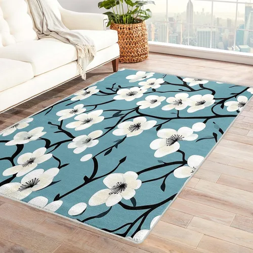 Vista 8 de Alfombra floral negra y dorada para entrada, dormitorio, cocina, 2 x 3 pulgadas, diseño de flor de cerezo de 2 x 3 pies, alfombra pequeña con diseño