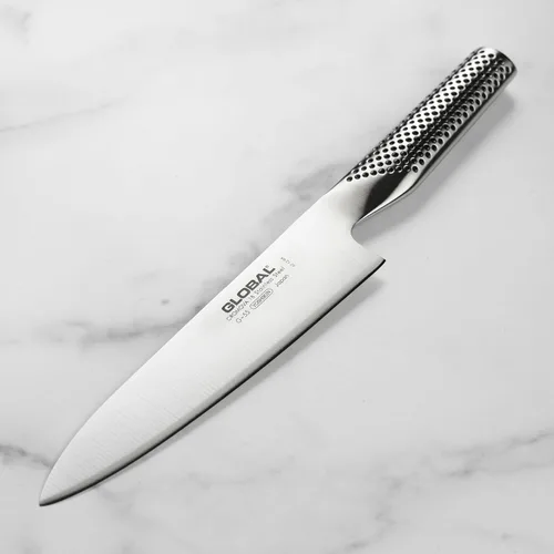 Vista 2 de Cuchillo de Chef Global, hoja de 7 pulgadas, acero inoxidable japonés