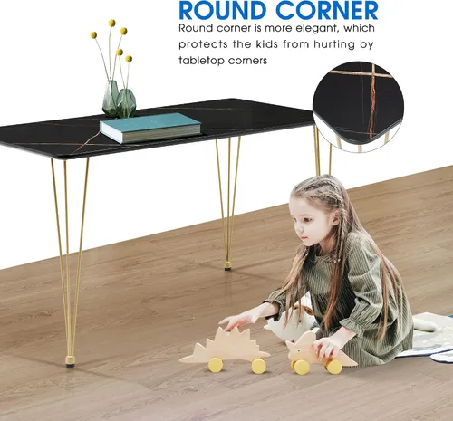Vista 6 de ivinta Mesa de comedor para 4-6, moderna mesa de comedor de mármol con patas doradas, mesa de comedor rectangular de 47 pulgadas para espacios Negro