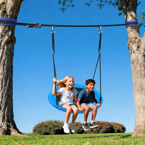 Vista 8 de Hapfan Slackline - Juego de columpios para patio trasero, juego de columpio de platillo de 40 pulgadas entre árboles, equipo de juego al aire libre