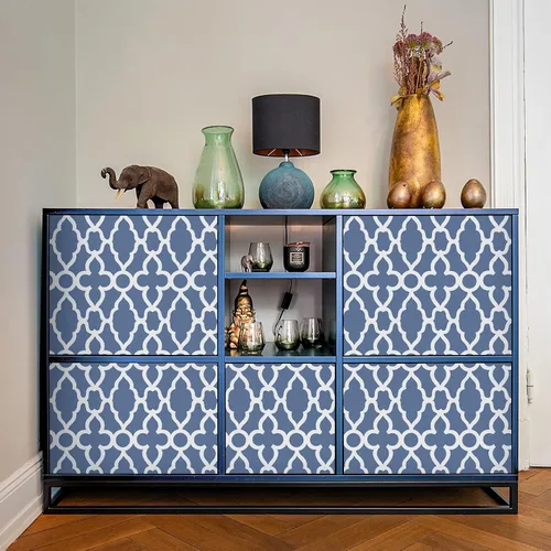 Vista 7 de Rugreat Papel tapiz geométrico azul marino para despegar y pegar, papel de contacto moderno bohemio para armarios, papel tapiz autoadhesivo