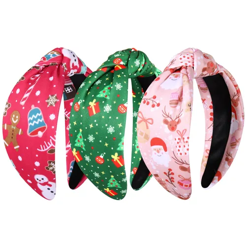 Vista 5 de Diadema navideña para mujer, accesorios para la cabeza con estampado de árbol de Navidad, copo de nieve, diadema anudada, accesorios para el cabello