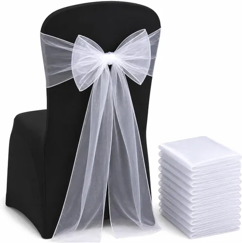 Vista 25 de Juego de 10 lazos para sillas con lazos para atar en la parte trasera, artículos decorativos para bodas, recepciones, eventos, banquetes, sillas