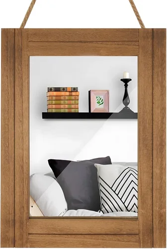 Vista 8 de Espejo de pared rectangular para baño, decoración de madera blanca envejecida con cuerda para colgar para decoración rústica del hogar, tocador