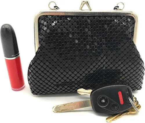 Vista 3 de Bolso de malla metálica de embrague de mujer XS Cadena de transporte de mano para cóctel, fiesta, baile de graduación, banquete de boda