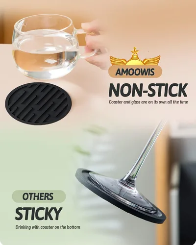 Vista 4 de Juego de 6 posavasos de silicona para bebidas con soporte, impermeables, antideslizantes, reutilizables, posavasos duraderos para mesa, bar