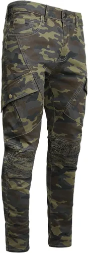 Vista 27 de Baylvn - Pantalones de mezclilla para hombre con diseño patchwork, ajustados y cómodos, estilo motociclista 3132 Camuflaje y azul