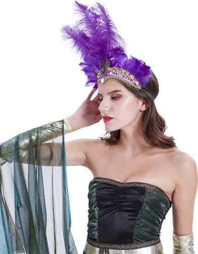 Vista 6 de Picturesque Diadema de plumas de carnaval (morado)
