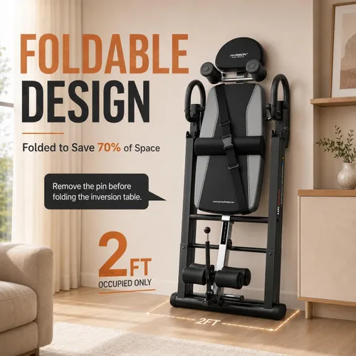 Vista 5 de Inversion Table for Back Pain Relief, Decompression Back Stretcher Strength Training Inversion Equipment with Safe Belt, Comfortable Ankle