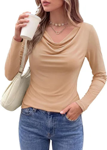 Vista 10 de PRETTYGARDEN Tops de cuello redondo para mujer, camisa de manga larga a la Negro