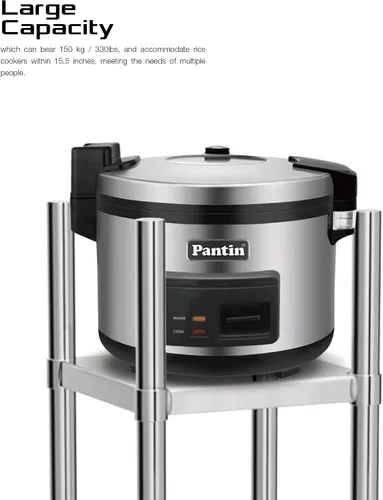 Vista 6 de PANTIN® Soporte calentador de arroz de acero inoxidable de 14 x 14 pulgadas con ruedas y frenos – Soporte de altura ajustable para calentadores