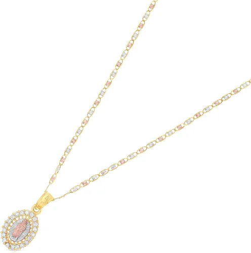 Vista 2 de Colgante de oro amarillo de 14 quilates con circonita cúbica de Nuestra Señora de Guadalupe con collar de cadena de San Valentín de 0.059in