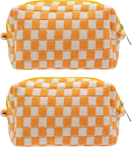 Vista 44 de PAZIMIIK Bolsa de Maquillaje a Cuadros para Bolso Portátil con Cremallera, Estuche Pequeño de Cosméticos para Accesorios de Viaje, Azul Ártico