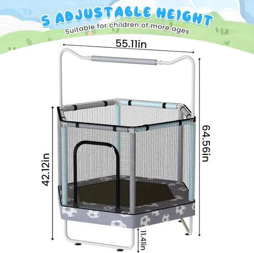 Vista 8 de LAMERGE Trampolín redondo 7 en 1 de 55 pulgadas para niños y niñas de 1 a 8 años, trampolín para interiores y exteriores para diversión, barandilla