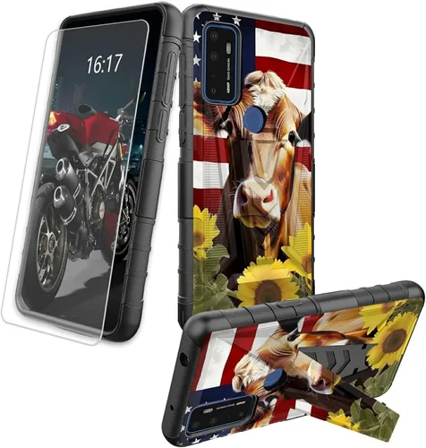 Vista 48 de Funda para AT&T Maestro Max 2021/Cricket Ovation 2 con protector de pantalla de vidrio templado, funda resistente con función atril integrada