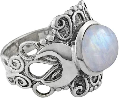 Vista 2 de Anillo de plata de ley grande con piedra lunar victoriana triple luna (tallas 4-15)