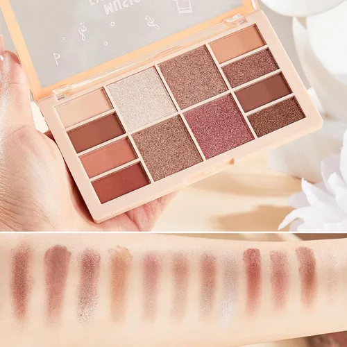 Vista 11 de Paleta de sombras de ojos de acabado múltiple, paleta de brillo metálico mate con polvo sedoso y suave, destello fino y duocromático, sombras 2#
