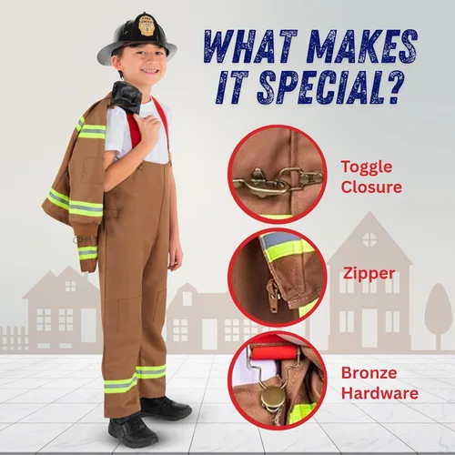 Vista 4 de Dress Up America Disfraz de bombero para niños, disfraz de bombero de juego de rol
