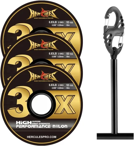 Vista 16 de HERCULES Tippet de pesca con mosca, paquete de 3 con soporte para volquetas, 55 yardas