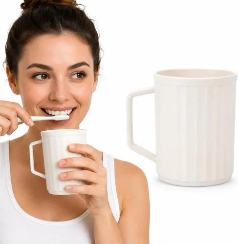 Vista 2 de Beavorty Tazas de baño vaso de plástico para cepillos de dientes con asa para viajes en casa, taza blanca