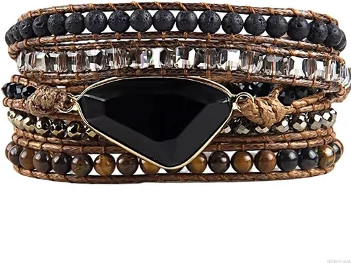 Vista 41 de ZOSOJONA - Pulseras bohemias hechas a mano de piedra natural, que dan vuelta, con cuentas de cristal de turquesa