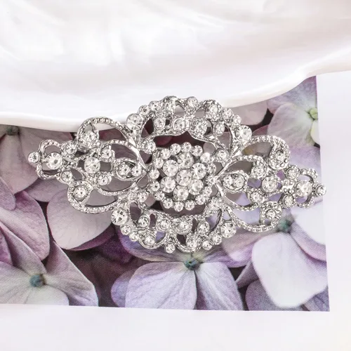 Vista 3 de Broche de diamantes de imitación Art Deco de cristal nupcial vintage para boda