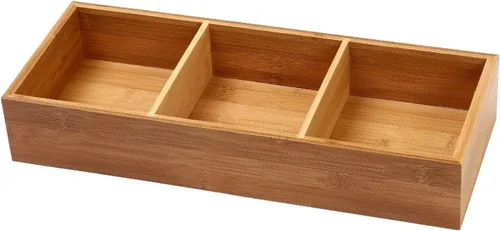 Vista 9 de YBM HOME Caja organizadora de cajones de bambú con 3 compartimentos, almacenamiento multiusos para cajón de basura, oficina, hogar, cocina