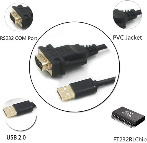 Vista 3 de Cable convertidor adaptador serie USB a DB9 RS232 con chip FTDI de 6 pies compatible con Win10/8/7/XP/Android/Mac/Linux/Vista (USB a DB9)