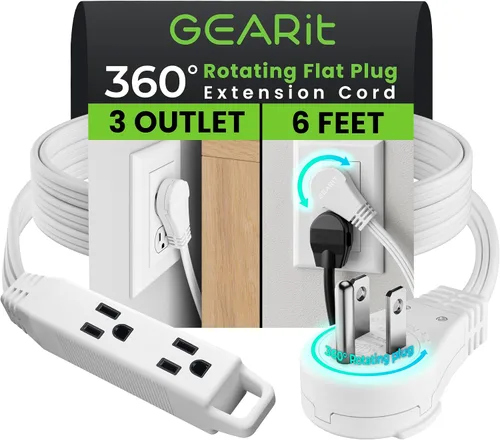 Vista 41 de GEARit Cable de extensión de enchufe plano giratorio de 360° de 3 pies, cable de alimentación de perfil bajo de 3 salidas, ahorro de espacio
