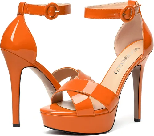 Vista 20 de MODENCOCO Sandalias de boda con correa de tobillo sexy para mujer, con plataforma y puntera abierta, tacón de aguja y tacón alto, zapatos de vestir