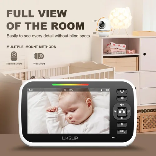 Vista 2 de UKSUP Monitor de bebé con cámara y audio - Monitor de vídeo para bebé con largo alcance de 292 m, pantalla panorámica remota con inclinación y zoom