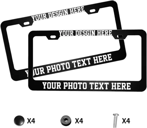 Vista 3 de Paquete de 2 marcos para placa de matrícula personalizados para tu propio automóvil, soporte personalizado para placa de matrícula con texto