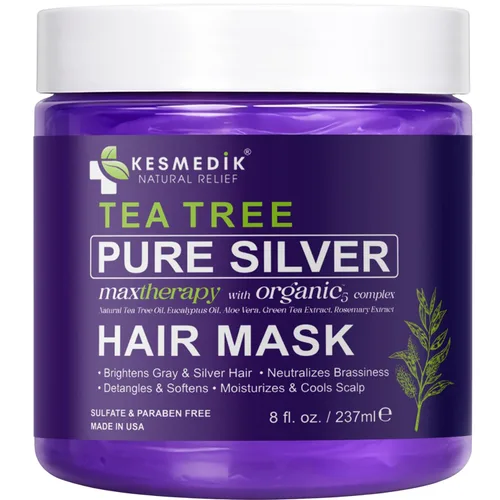 Vista 8 de KESMEDIK Máscara para el cabello morado de árbol de té, fórmula plateada pura para tonos amarillos cobrizos, acondicionador profundo con árbol de té