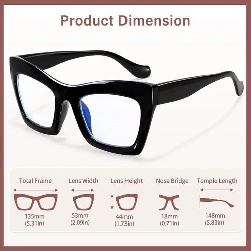 Vista 5 de Madison Avenue Paquete de 2 anteojos cuadrados de gran tamaño con bloqueo de luz azul para mujer, anteojos gruesos de ojo de gato, lentes