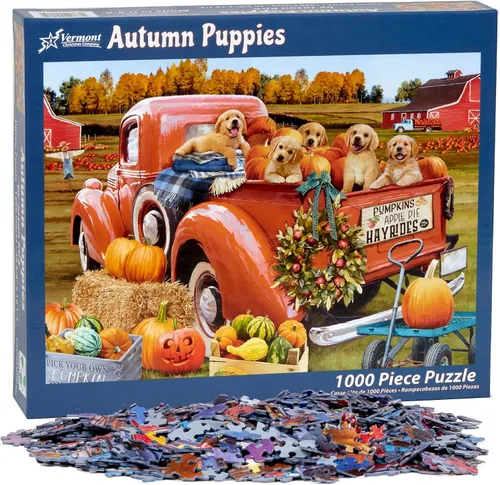 Vista 4 de Rompecabezas de cachorros de otoño de 1000 piezas por Vermont Christmas Company