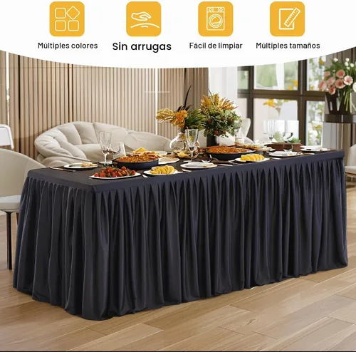 Vista 6 de Paquete de 2 manteles de poliéster negro para mesas rectangulares de 4 pies, cubierta de mesa ajustada sin arrugas, manteles elásticos de 4 pies