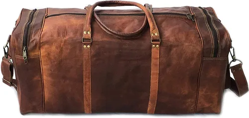 Vista 5 de KK's - Bolsa de viaje de cuero vintage, hecha a mano, elegante y duradera, ideal para gimnasio, viajes, bolsa de viaje de cuero genuino, remaches