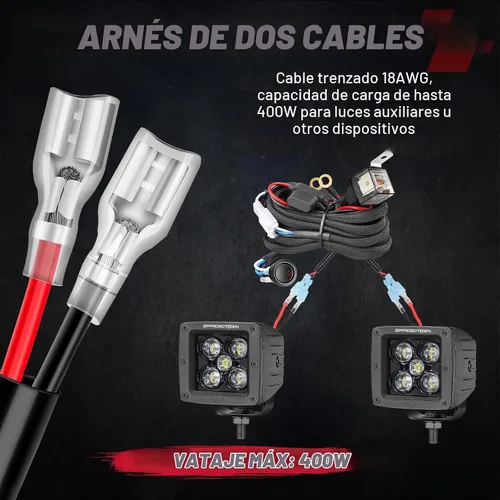 Vista 5 de OFFROADTOWN Arnés de cableado 2 cables para cubos LED Pods LED Negro