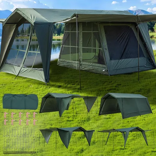 Vista 8 de DanCoom Tiendas de campaña para 4/6/8/12 personas, fácil instalación, impermeable, tienda de campaña con lluvia, tienda familiar grande portátil