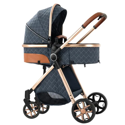 Vista 14 de Cochecito de bebé 2 en 1, cochecito infantil convertible, carriola de bebé de alta vista, cochecito plegable con toldo ajustable (Negro)