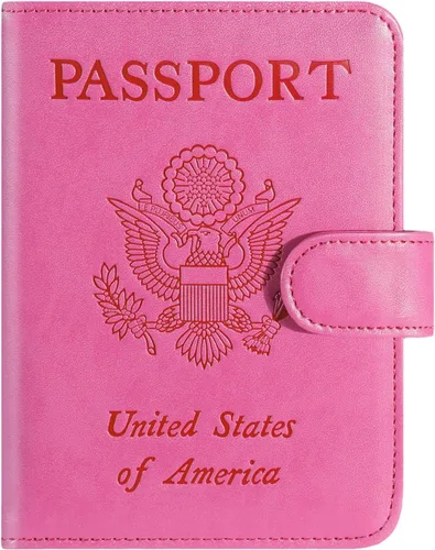 Vista 14 de Funda para pasaporte, cartera con bloqueo RFID, funda de piel para tarjetas, accesorios de viaje para mujeres y hombres, negro