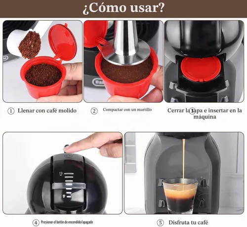Vista 4 de Plplaaoo Paquete de 6 cápsulas de café reutilizables compatibles con Nescafe Dolce Gusto – Cápsulas de café recargables con cepillo de limpieza