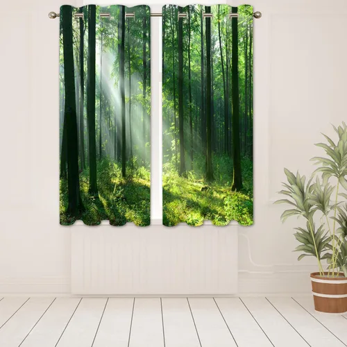 Vista 3 de Cortinas de bosque, cortinas opacas de árboles verdes, cortinas de tratamiento de ventanas de bosque para sala de estar, dormitorio, hotel, 2