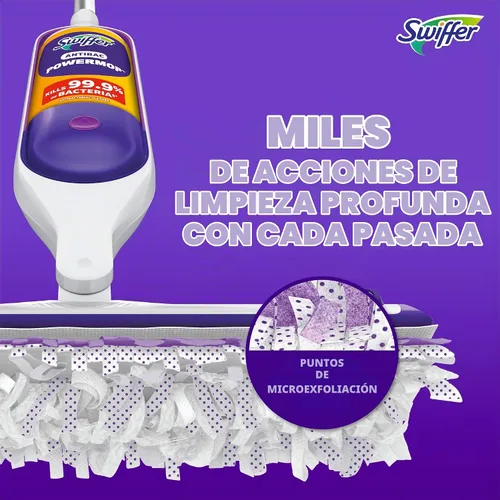 Vista 3 de Swiffer PowerMop Solución de recarga antibacteriana, limpiador de suelos multisuperficie multiusos para trapear azulejos, vinilo, laminado, madera